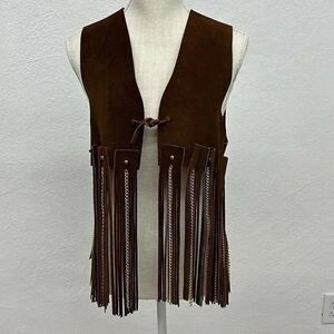 Ultra Rare Vintage Duette Leather Fringe with Chains Vest Made in Spain